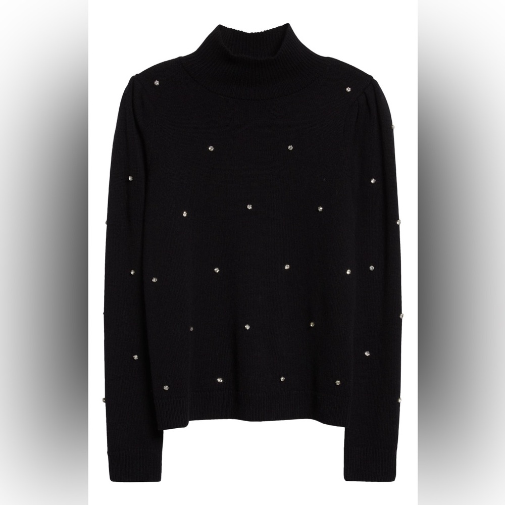 Milly Crystal Embellished Turtleneck Merino Wool Blend Sweater - Picture 4 of 8